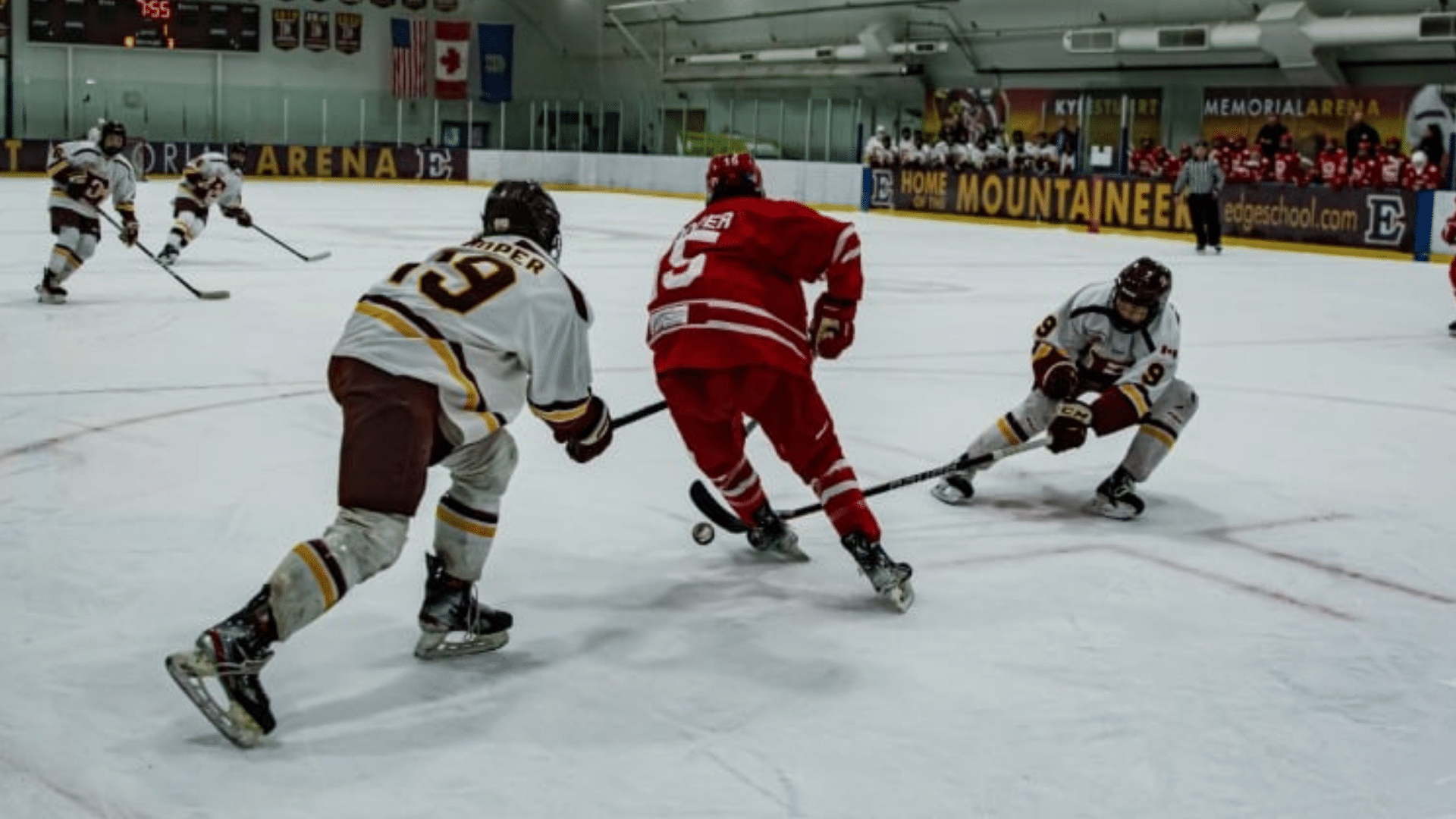 Edge School for Athletes hockey players competing in a high-performance game, showcasing elite training, skill development, and competitive youth hockey in Calgary.
