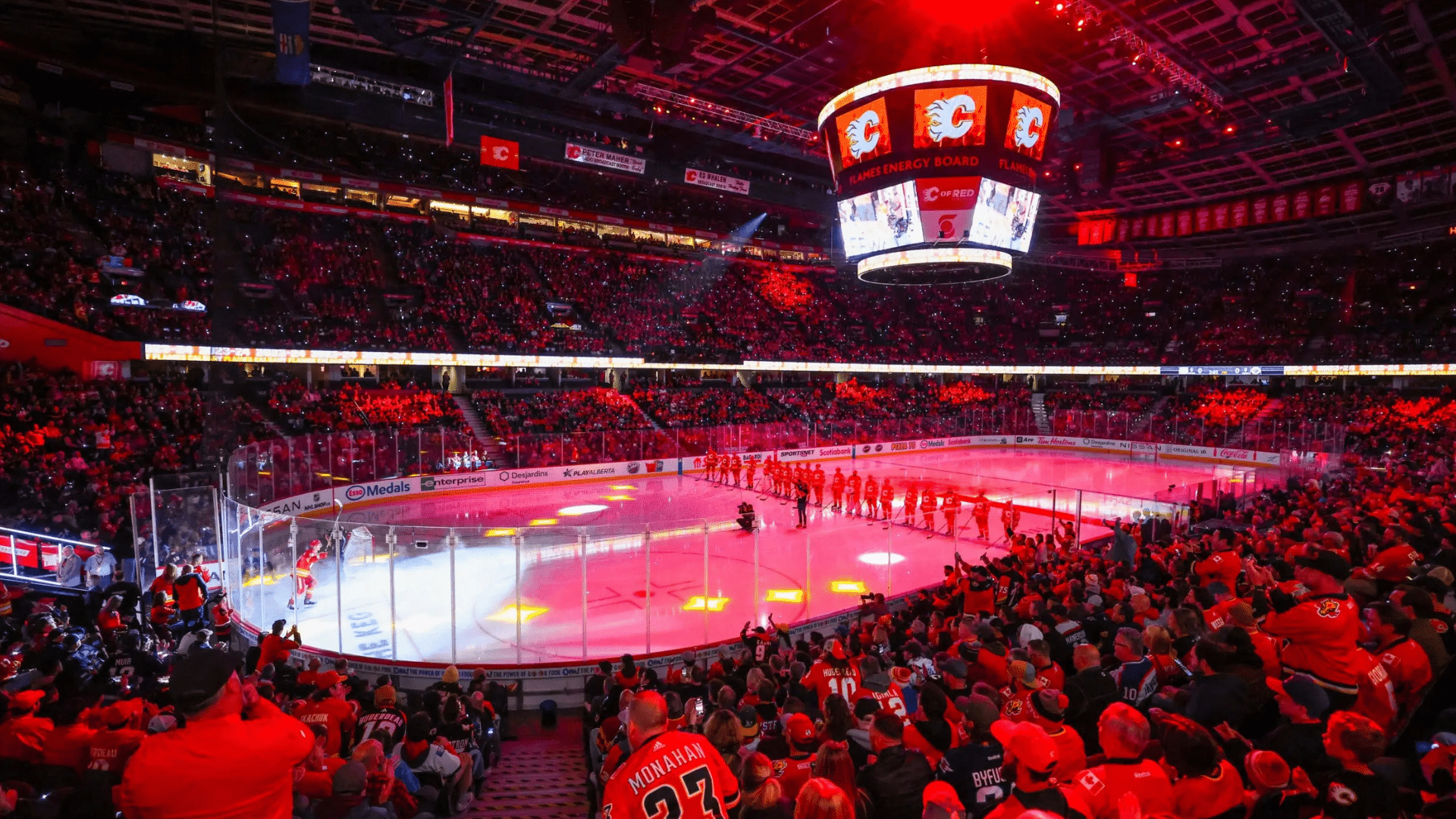 Calgary Flames game at the Scotiabank Saddledome showcasing the city’s vibrant sports culture and community energy